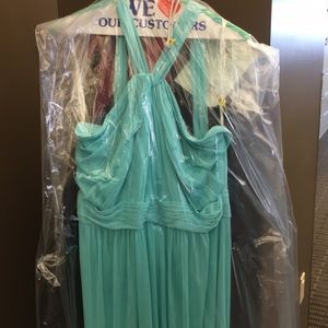 David’s Bridal Long Mesh Dress with Pleated Bodice